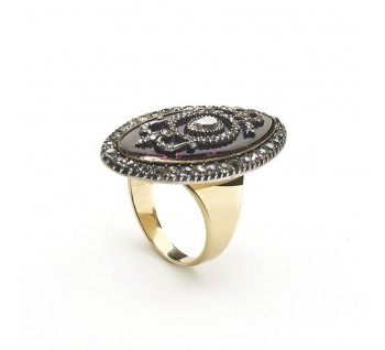 Georgian Diamond Enamel Silver and Gold Ring