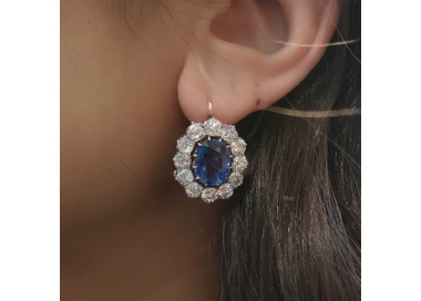 Sapphire and Diamond Cluster Earrings, Platinum and Gold, Circa 1890