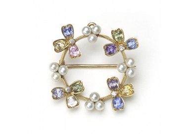 Tiffany & Co Gem Set Pearl and Gold Pendant Brooch