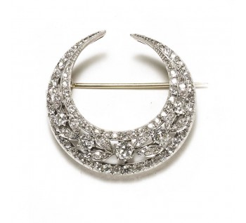 Antique Diamond Silver and Gold Crescent Brooch, Circa 1900