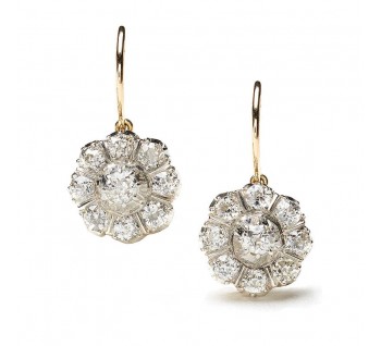 Antique Diamond Cluster Drop Earrings
