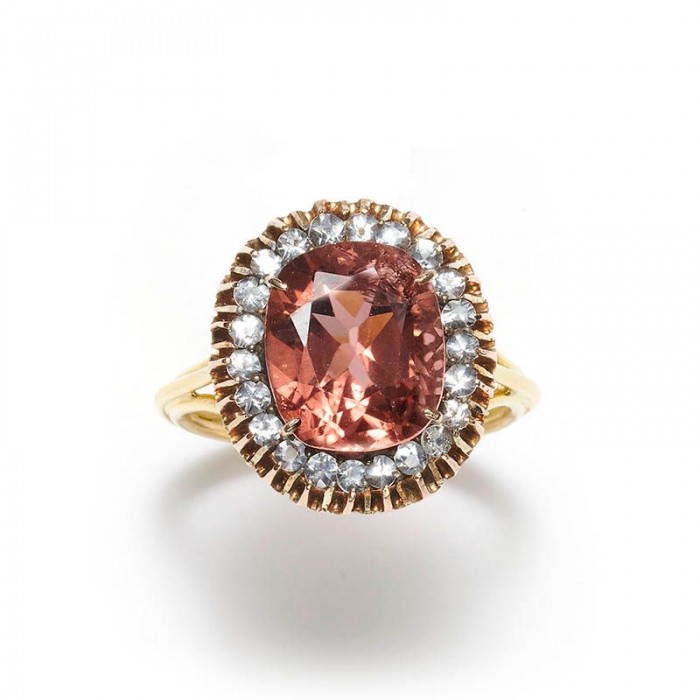 Pink Tourmaline and Gold Cluster Ring