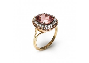 Pink Tourmaline and Gold Cluster Ring