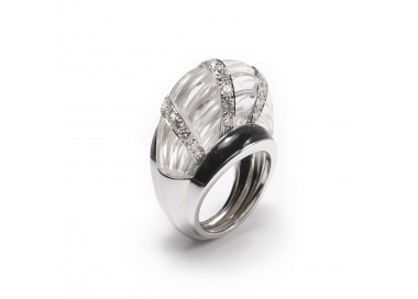 David Webb Rock Crystal, Diamond and Enamel Ring
