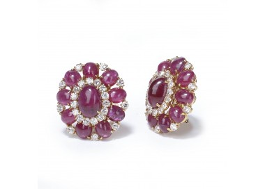 Vintage Cabochon Ruby And Diamond Earrings