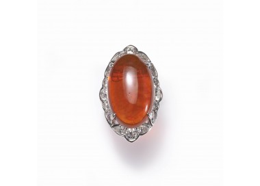 Modern Fire Opal Diamond and Platinum Cluster Ring