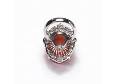 Fire Opal And Diamond Cluster Ring