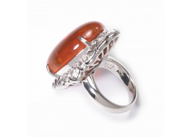 Modern Fire Opal Diamond and Platinum Cluster Ring