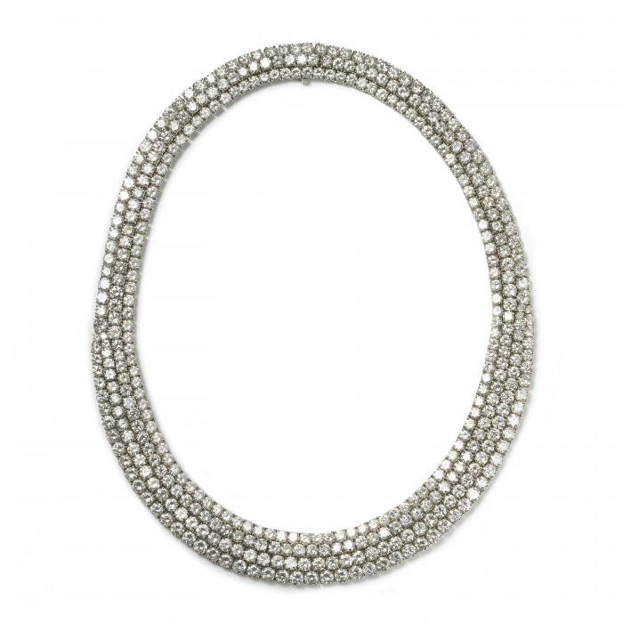 Diamond Multi-Row Platinum Necklace, 82.60ct