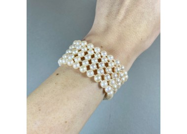 Five Row Cultured Pearl And Diamond Bracelet