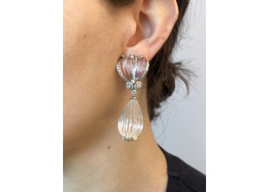 Fluted Rock Crystal And Diamond Drop Earrings, 4.50ct