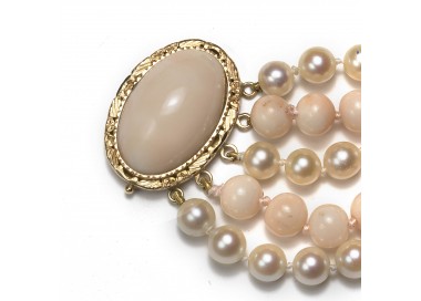 Vintage Coral And Cultured Pearl Five Row Necklace