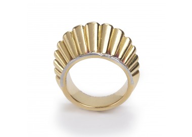 French Fluted Gold And Diamond Ring, Circa 1940
