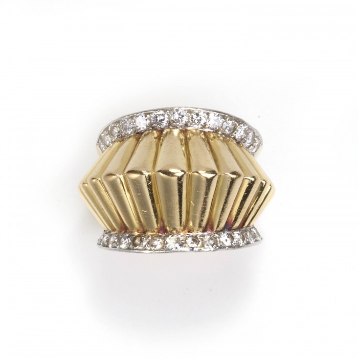 French Fluted Gold And Diamond Ring, Circa 1940