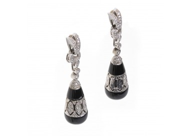 Black Onyx And Diamond Drop Earrings