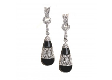 Black Onyx and Diamond Drop Earrings