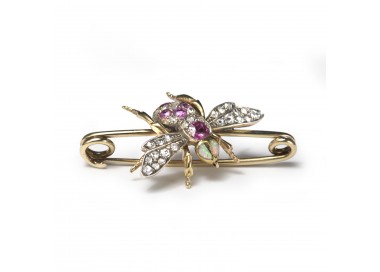 Antique Diamond, Ruby And Opal Bee Brooch