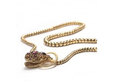 Antique Garnet and Gold Snake Necklace, Circa 1840