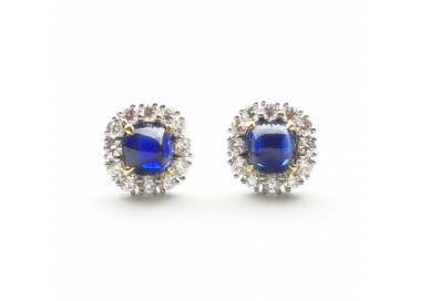Sapphire Diamond and Platinum Cluster Earrings, 2.83ct