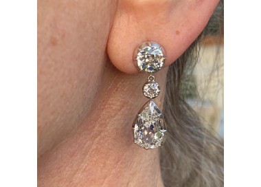 Antique Diamond Drop Earrings Silver Upon Gold, 11.65ct, Circa 1810 on ear