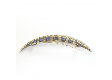 Antique Sapphire, Diamond and Gold Crescent Brooch, Circa 1890