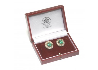 Antique Colombian Emerald, Diamond and Gold Earrings in box