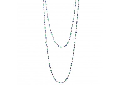 Emerald, Sapphire, Ruby, Pearl and White Gold Long Chain Necklace
