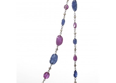 Sapphire, Ruby, Pearl and White Gold Long Chain Necklace