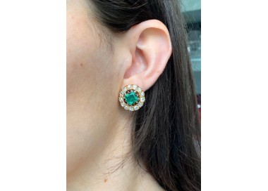 Antique Colombian Emerald, Diamond and Gold Earrings modelled