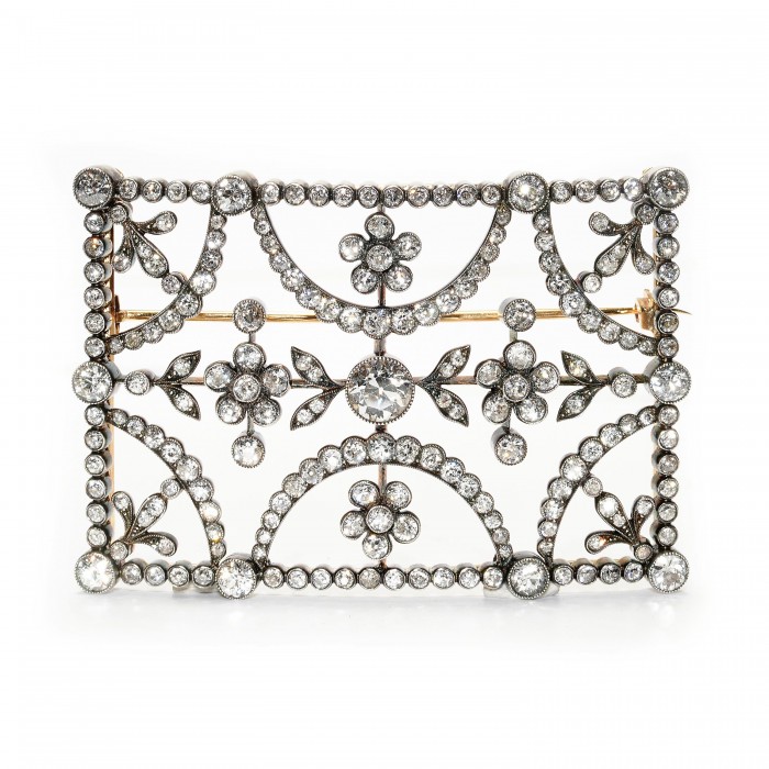 Antique Diamond and Silver Upon Gold Buckle Brooch, Circa 1890