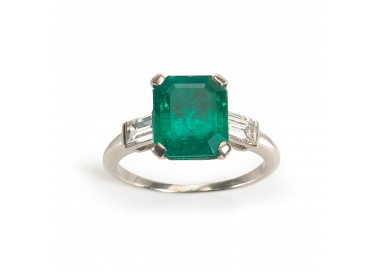Colombian Emerald and Diamond Three Stone Ring, 3.73ct
