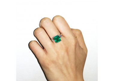 Colombian Emerald and Diamond Three Stone Ring, 3.73ct