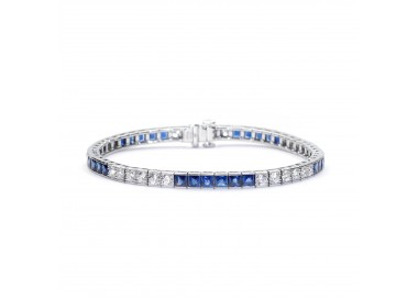 Modern Sapphire 4.64ct Diamond 2.45ct and Platinum Line Bracelet