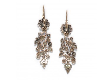 Antique Diamond and Silver Upon Gold Drop Earrings, 3.00ct