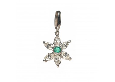 Modern Emerald Diamond and Platinum Flower Pendant