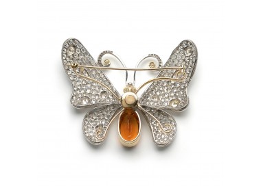 Modern Diamond Citrine and Platinum Butterfly Brooch