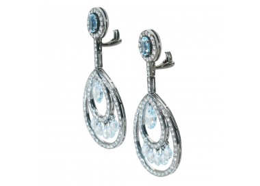 Blue Topaz Briolette Diamond and Oxidised Gold Drop Earrings