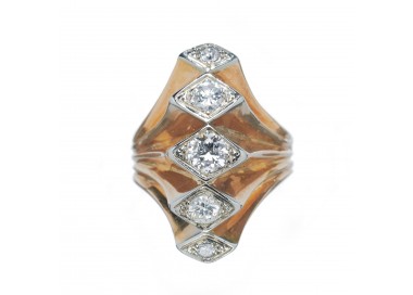 Vintage Diamond Five Row Fan Ring Gold, Circa 1940