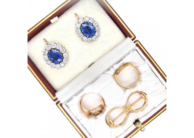 Sapphire and Diamond Cluster Earrings, Platinum and Gold, Circa 1890