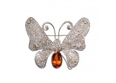 Modern Diamond Citrine and Platinum Butterfly Brooch