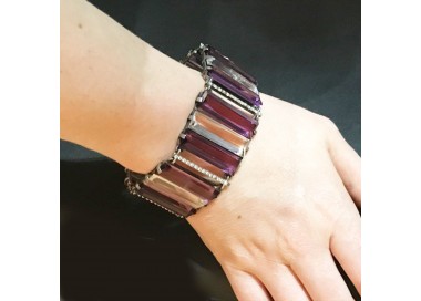 French Art Deco Amethyst Rock Crystal and Silver Bracelet, Circa 1930, modelled