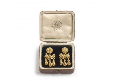 Antique Spanish Diamond and Gold Earrings in box