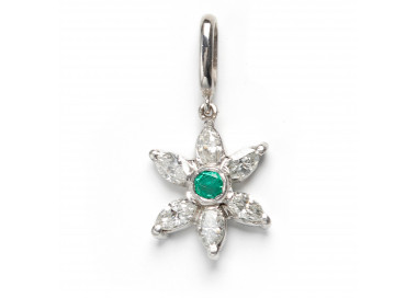 Modern Emerald Diamond and White Gold Flower Pendant