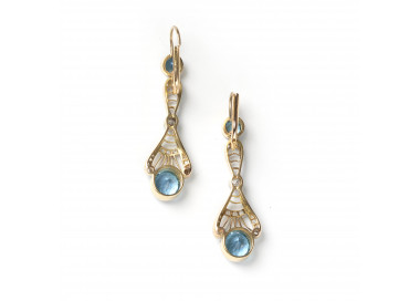 Modern Edwardian Style Aquamarine Diamond and Gold Drop Earrings