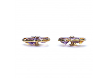 Amethyst Citrine Diamond and Gold Pansy Earrings