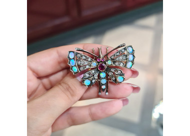 Opal Ruby and Diamond Butterfly Brooch