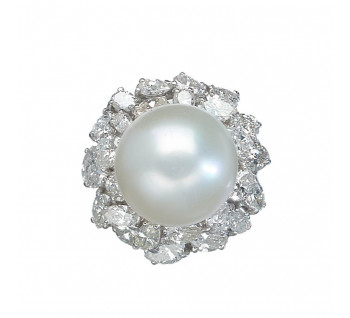 Vintage South Sea Pearl Diamond and Platinum Ring, With Modern Shank, Circa 1965