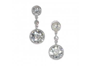 Modern Old-Cut Diamond and Platinum Rub Over Drop Earrings, 2.36ct