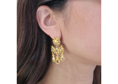 Antique Spanish Diamond and Gold Earrings modelled
