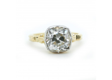 New Georgian Style Old Cut Diamond Gold and Platinum Solitaire Ring, 2.72ct